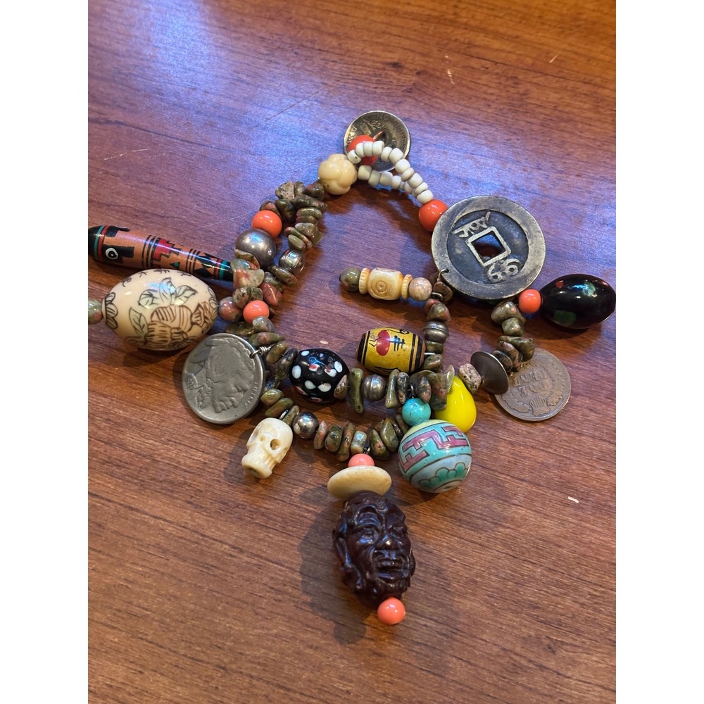 Vintage Coin Charm Bracelet Buffalo Nickel Indian Head Penny Mercury Dime Boho